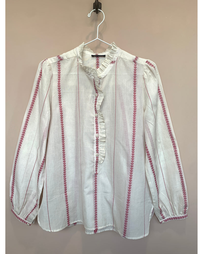 nina blouse | ecru and rouge motif
