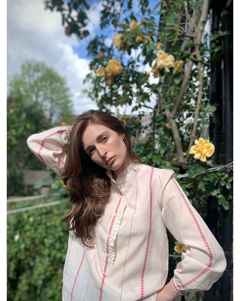 nina blouse | ecru and rouge motif