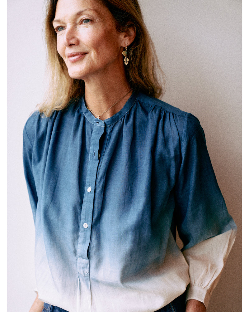 wren blouse | indigo/ecru dip dye