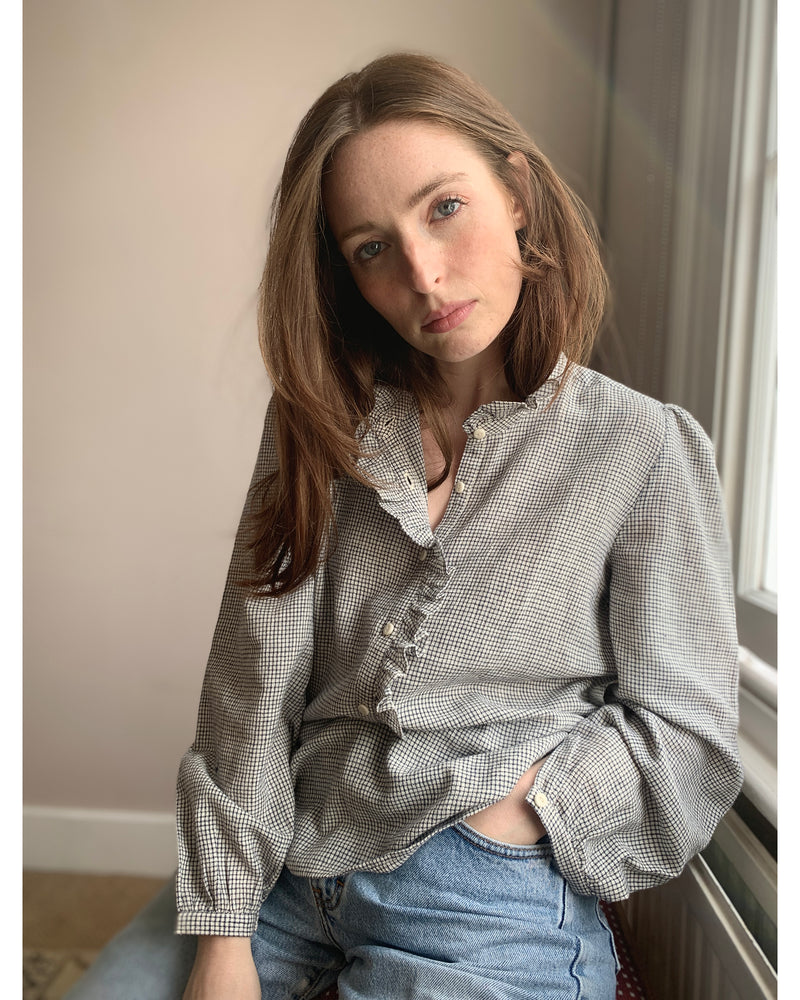 lina blouse | navy grid