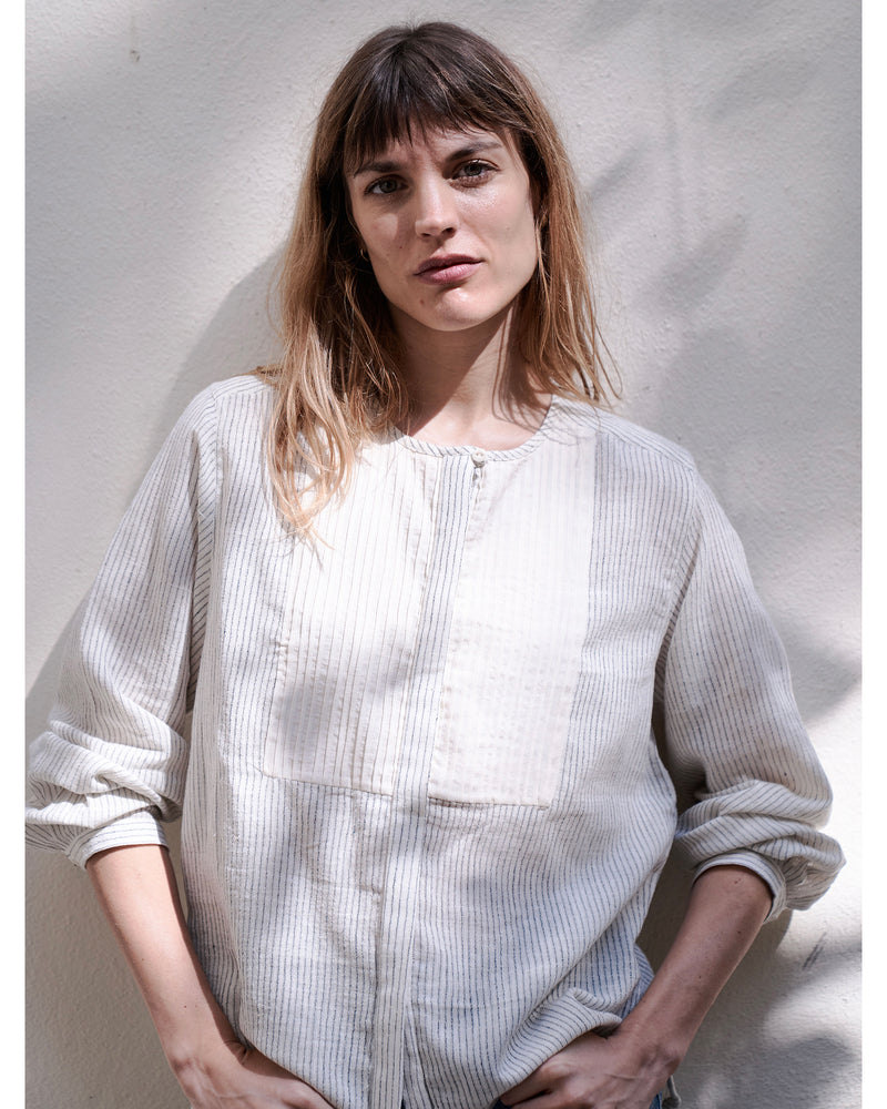 ilse blouse | ecru/navy pinstripe